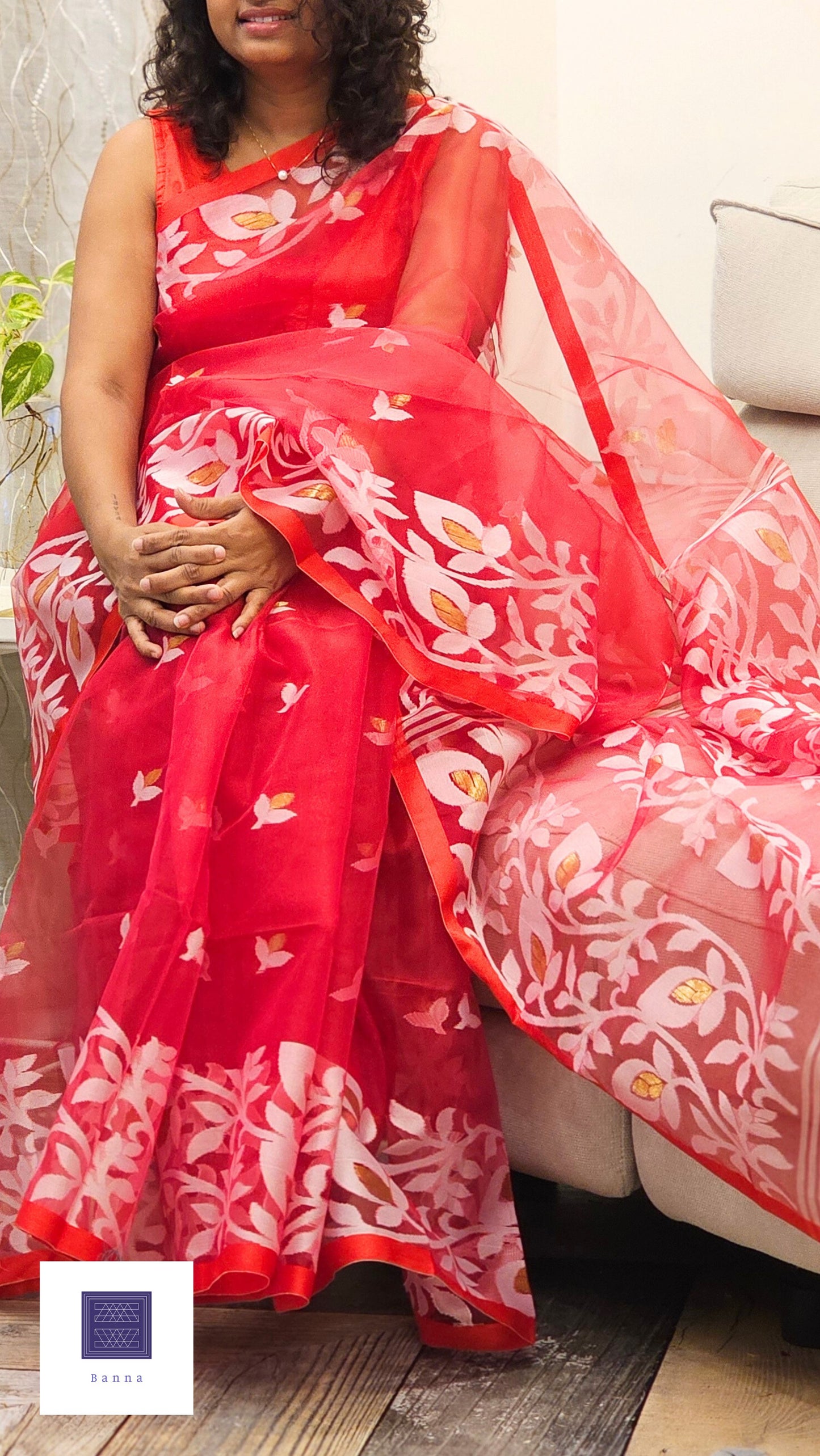 Pure Muslin Jamdhani Silk Saree - Dark Rani Pink