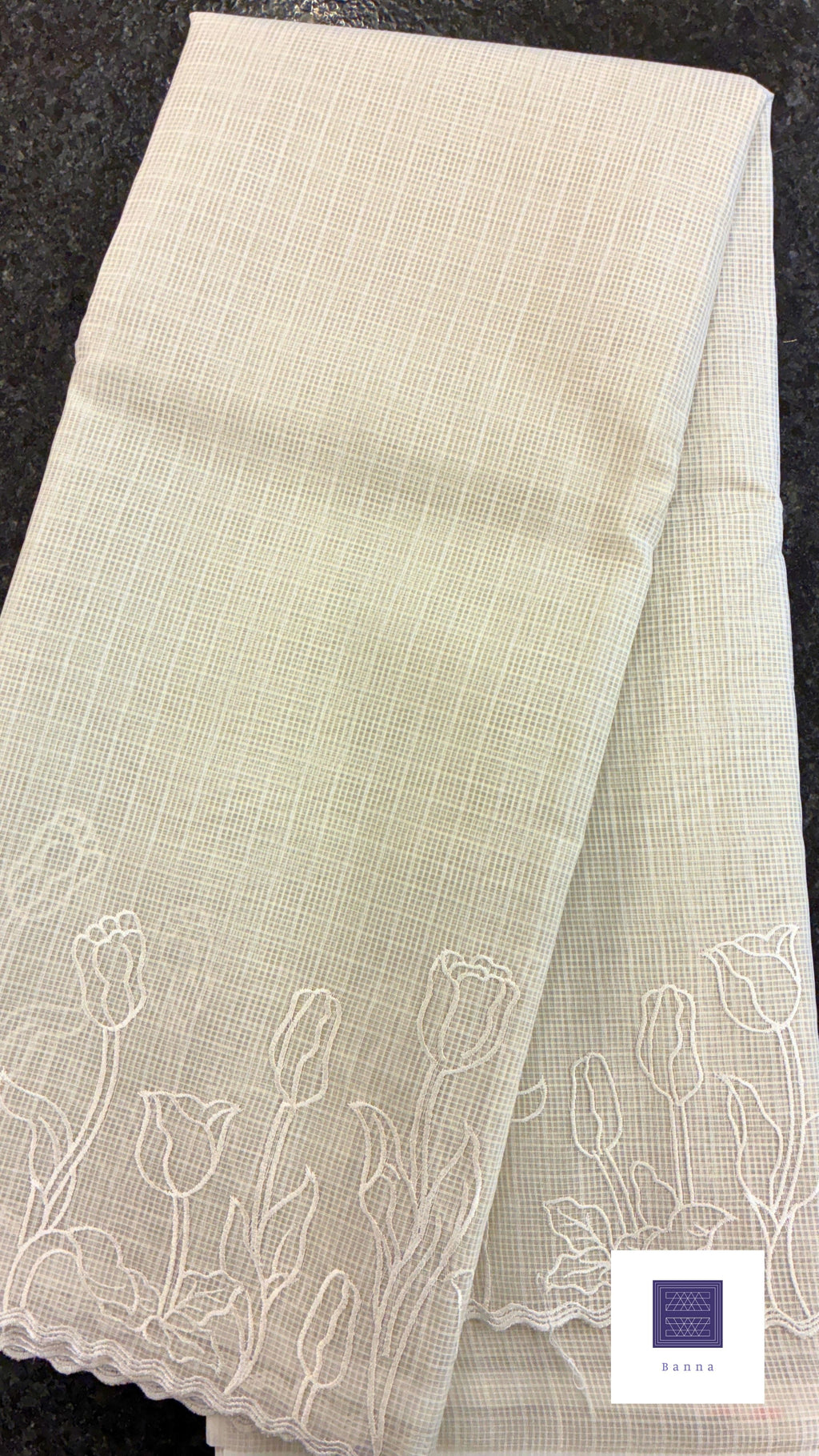 Kota cotton saree with embroidery - Cream