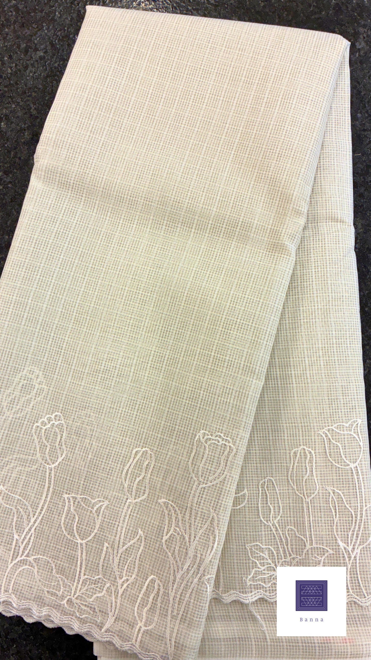 Kota cotton saree with embroidery - Cream