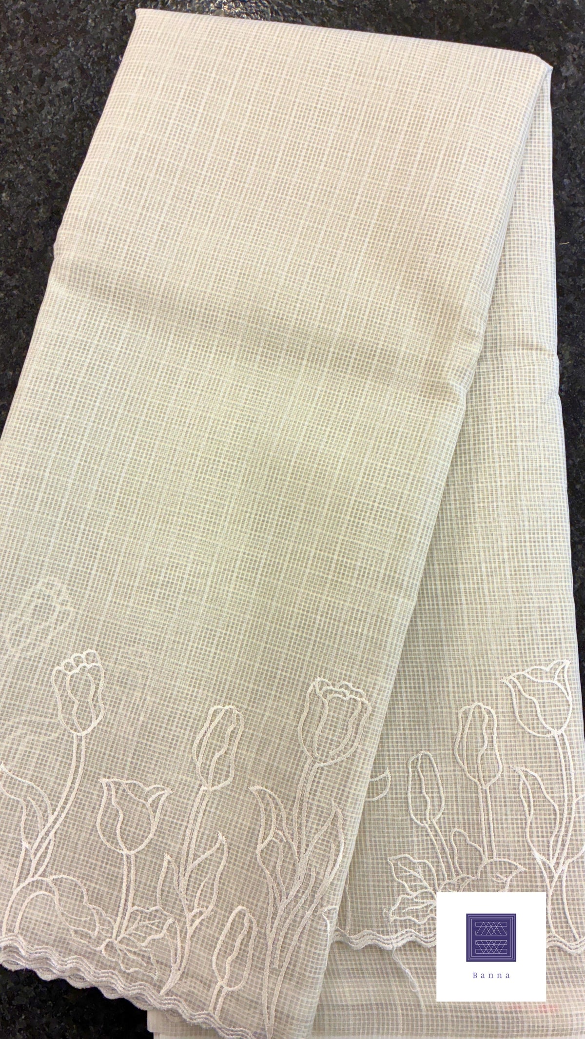 Kota cotton saree with embroidery - Cream