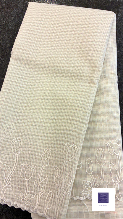 Kota cotton saree with embroidery - Cream