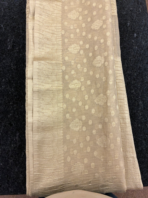 Banarasi Crush Tissue Saree in butti pattern- Gold and Cream