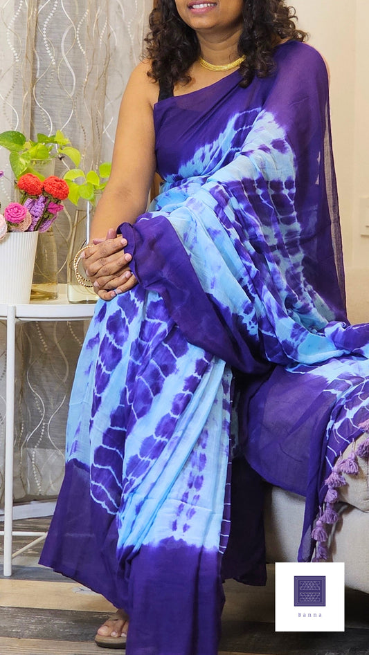 Soft Mul Cotton saree - Dark and Light Blue