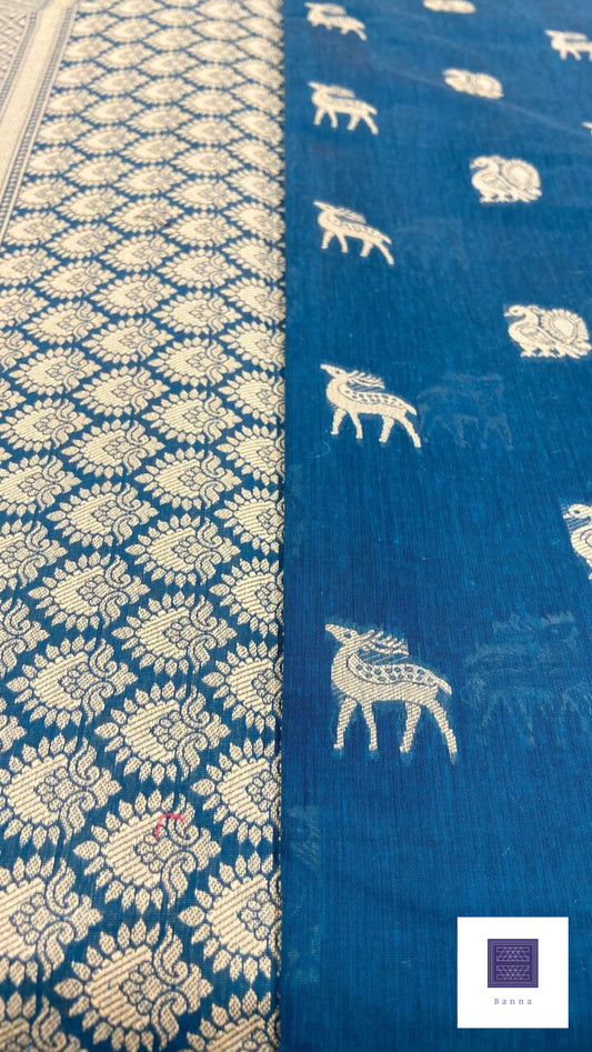 Cotton Saree with thread weaving - Dark Blue
