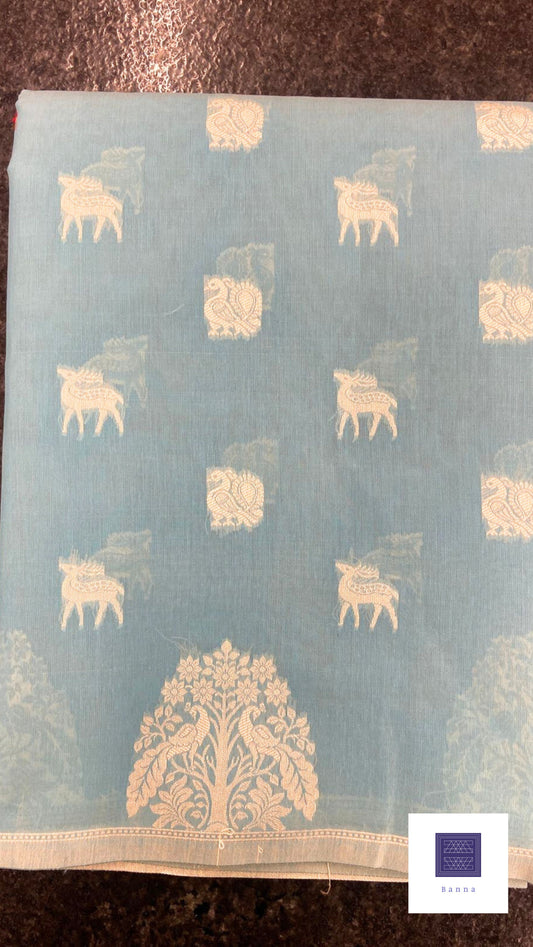 Cotton Saree with thread weaving - Light Blue
