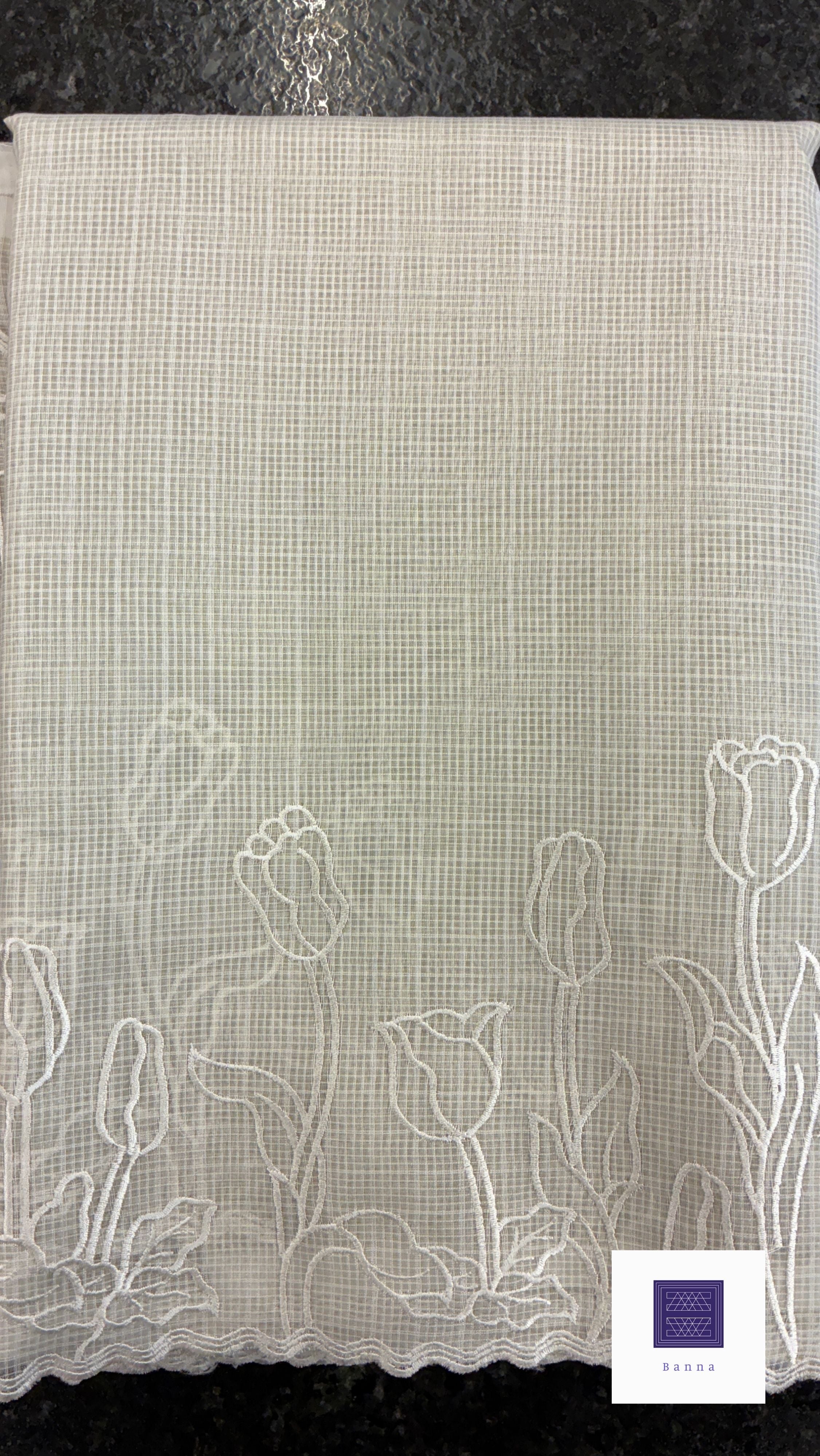 Kota cotton saree with embroidery - Cream