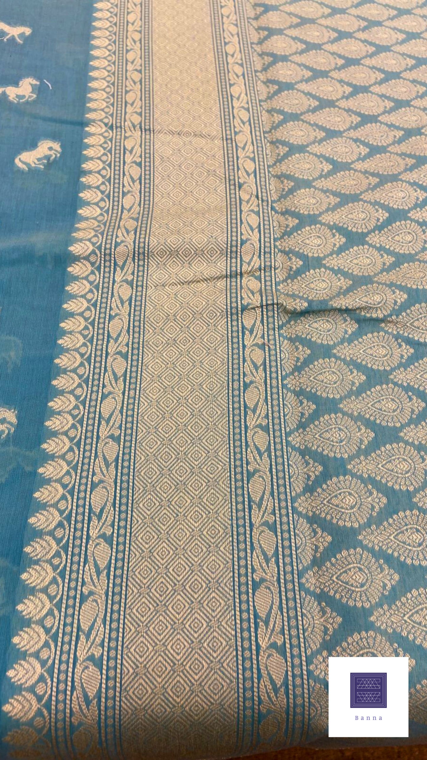 Cotton Saree with thread weaving - Light Blue