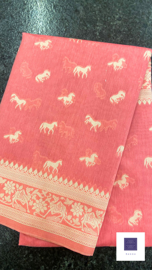 Cotton Saree with thread weaving - Light Pink