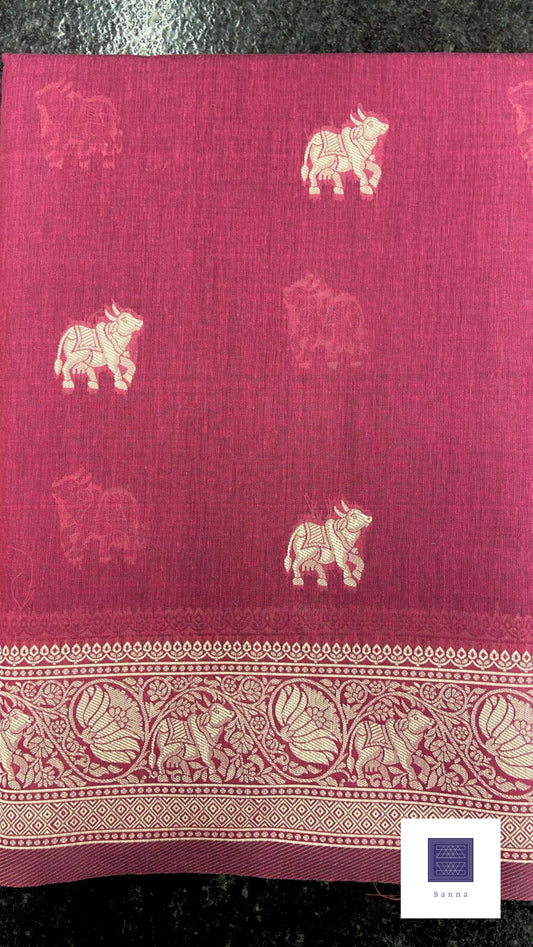 Cotton Saree with thread weaving - Magenta