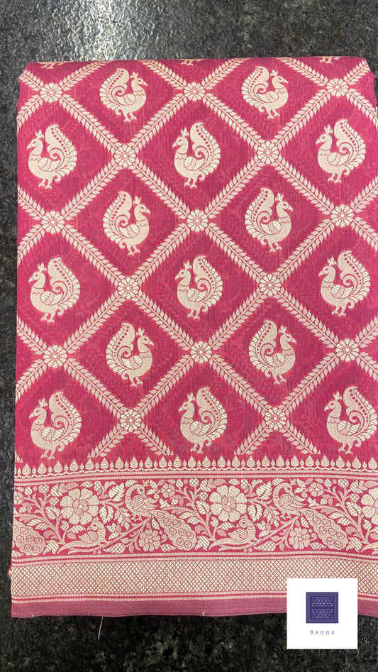 Cotton Saree with thread weaving - Magenta