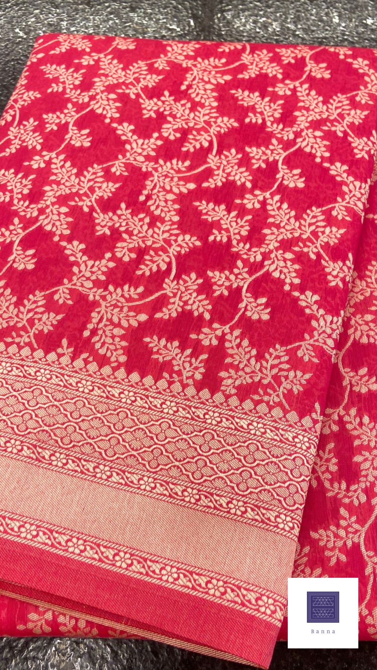Cotton Saree with thread weaving - Rani Pink