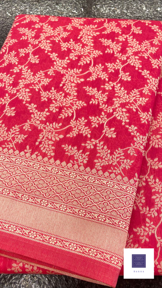 Cotton Saree with thread weaving - Rani Pink