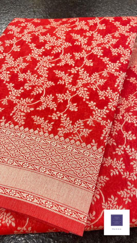 Cotton Saree with thread weaving - Red
