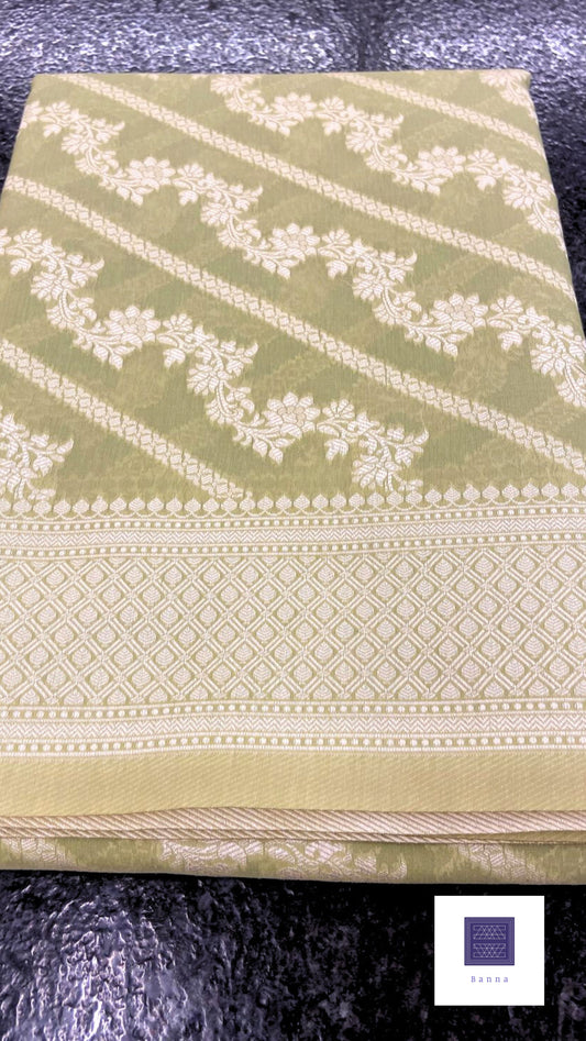 Cotton Saree with thread weaving - Parrot Green