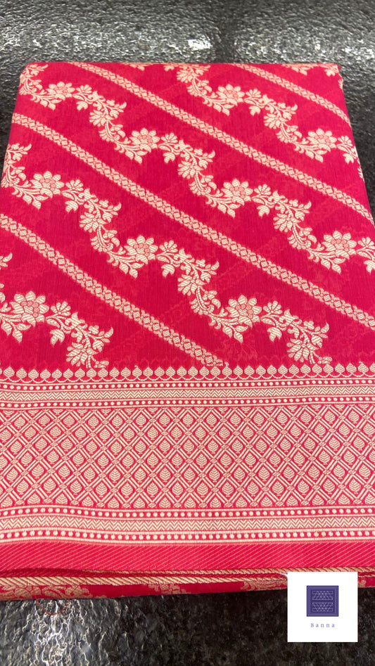 Cotton Saree with thread weaving - Rani Pink