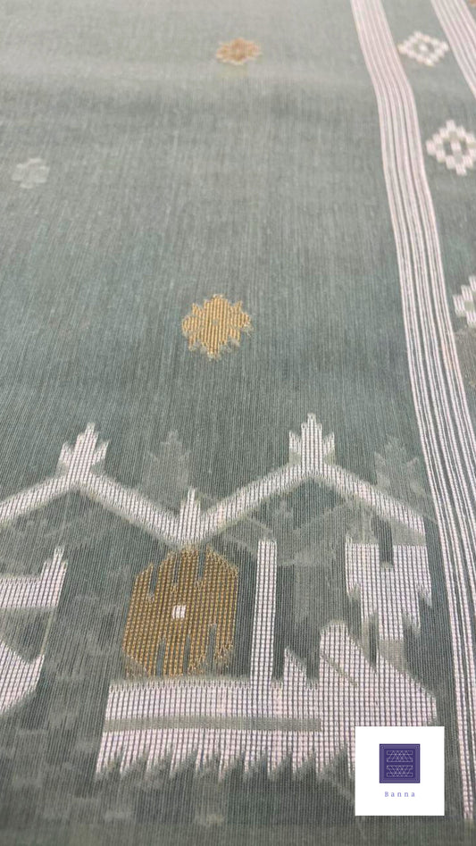 Light Green - Cotton saree in Jamdhani Weaving