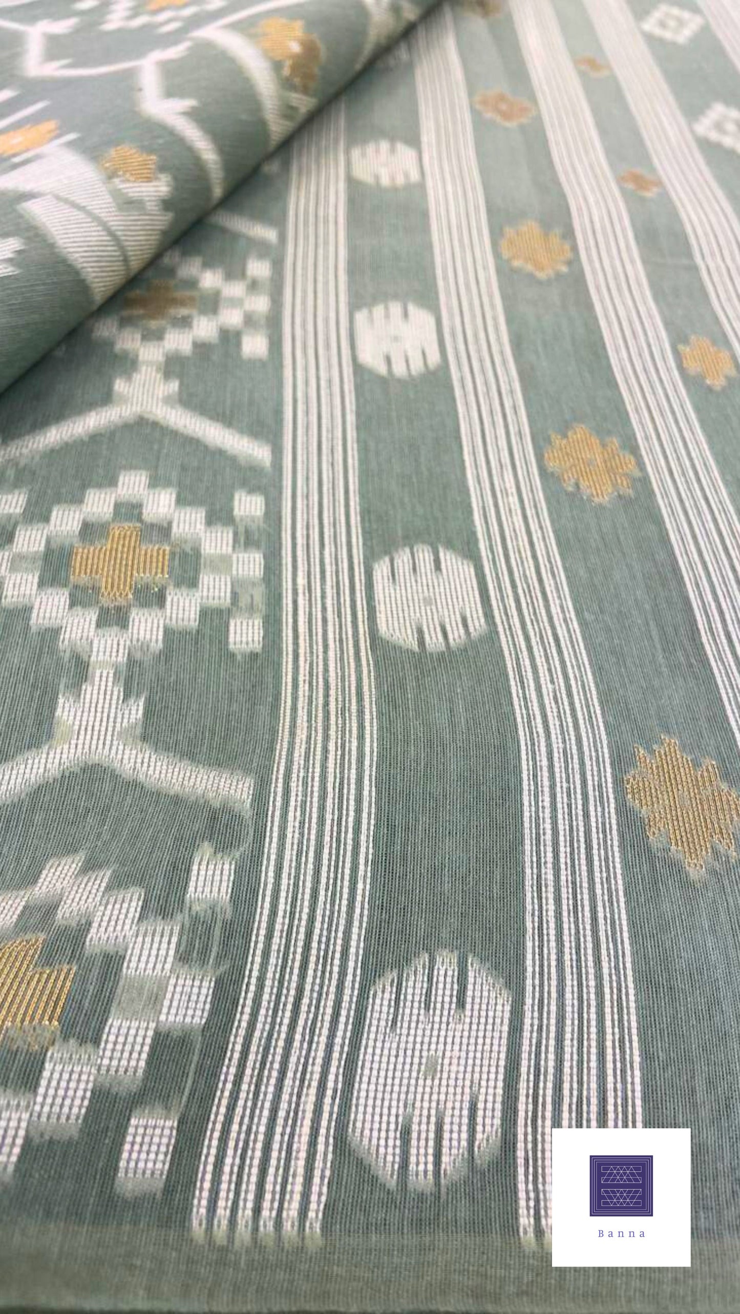 Light Green - Cotton saree in Jamdhani Weaving