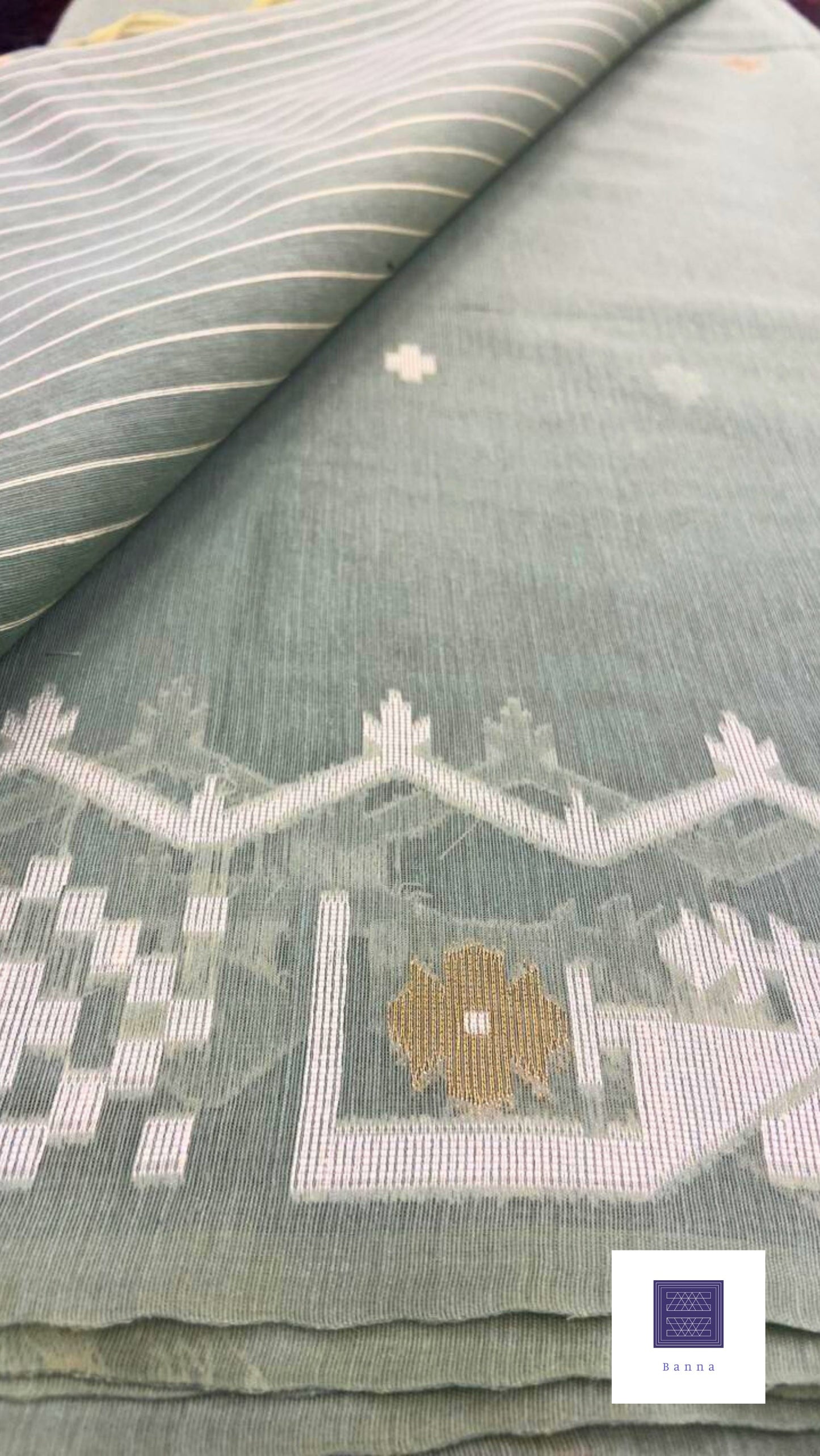 Light Green - Cotton saree in Jamdhani Weaving