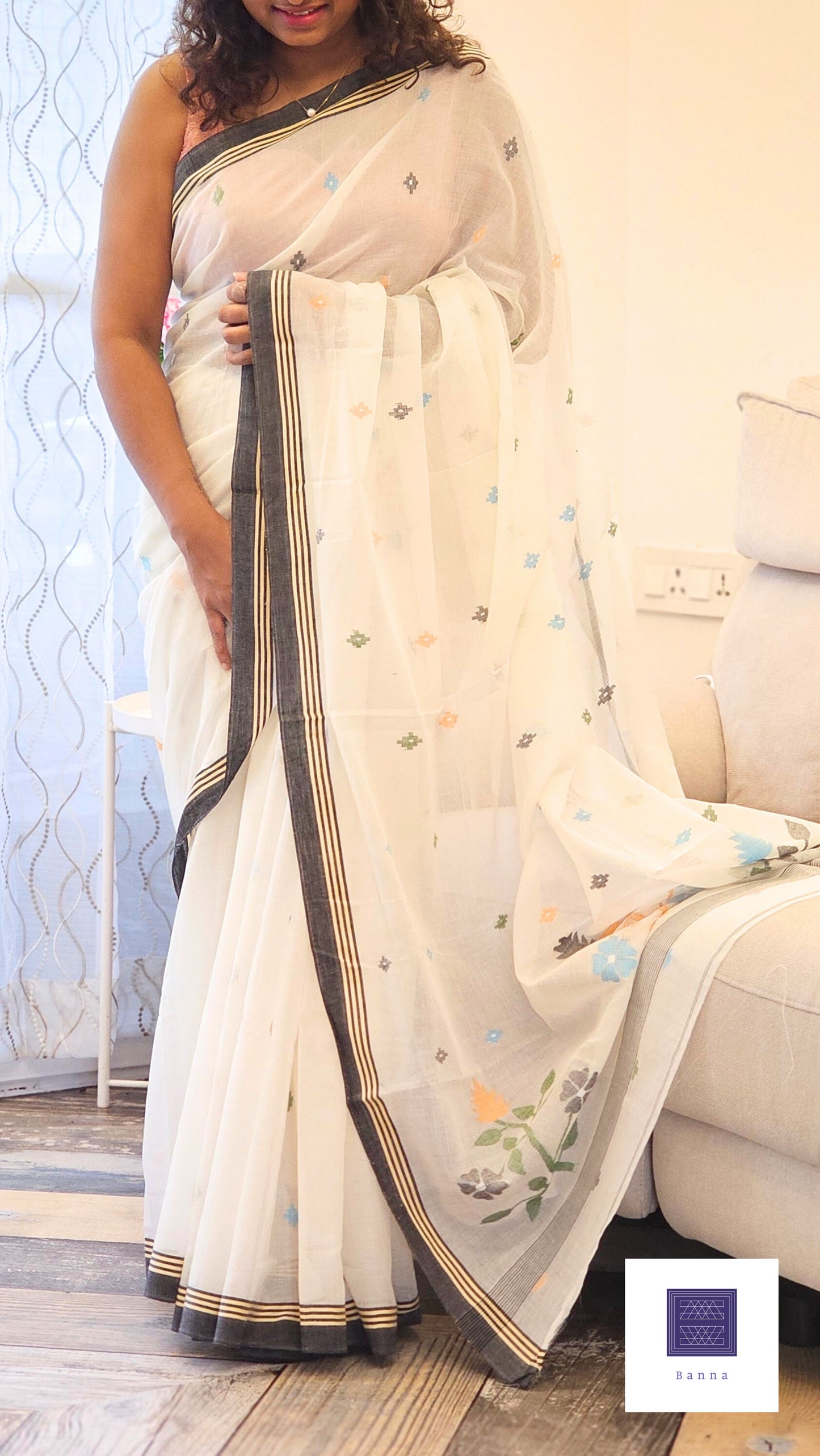 Pure Jamdani Cotton saree - Cream