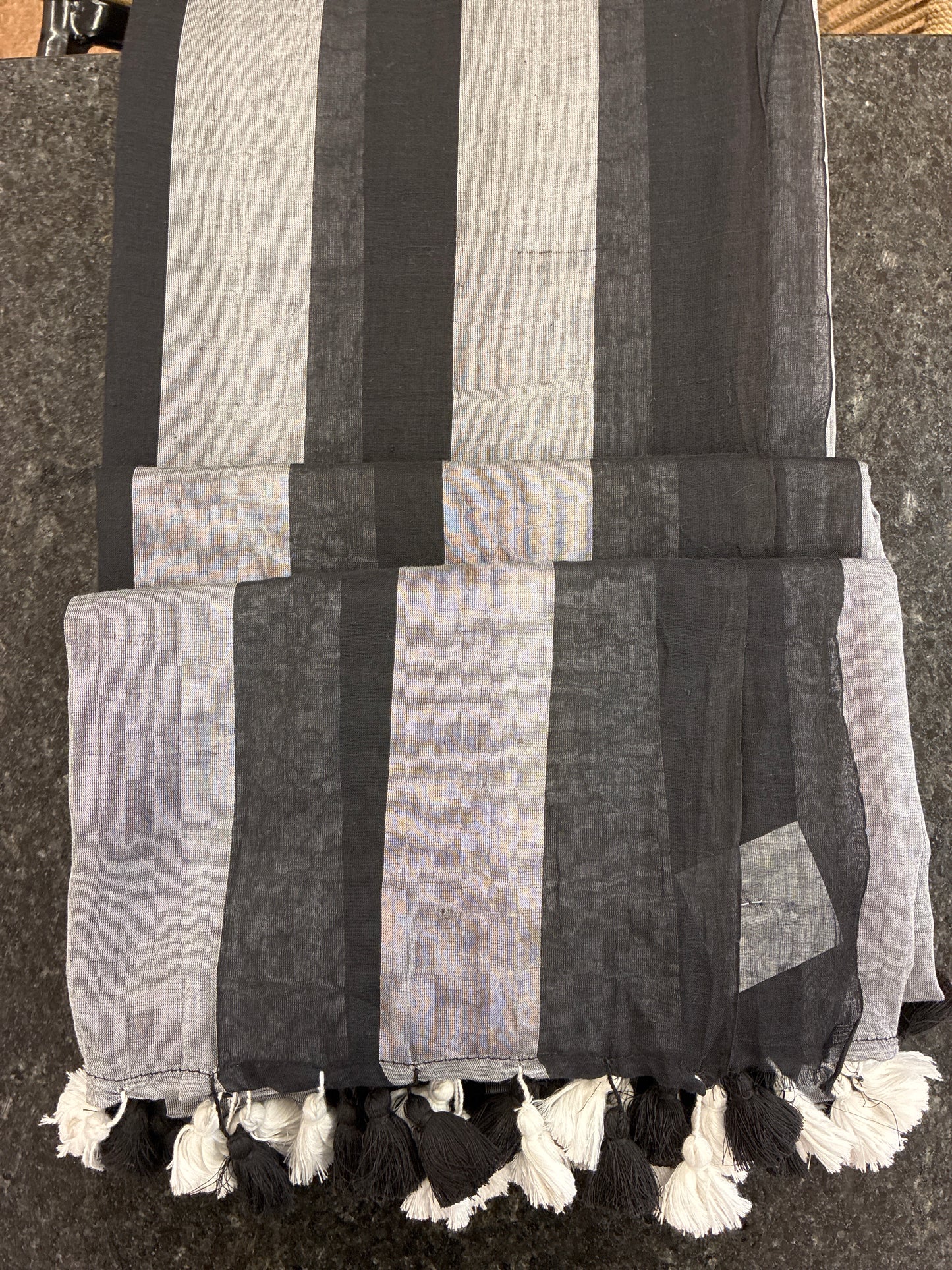 Earthline Mul Cotton Saree - Black and Grey