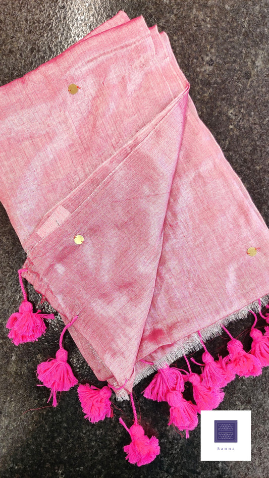 Cotton Tissue Saree with Embellishment - Pink and Silver