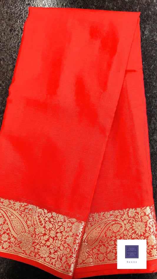 Chiffon Silk Solid Red Saree