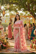 Rich Organza Appliqué and thread work saree - Pink