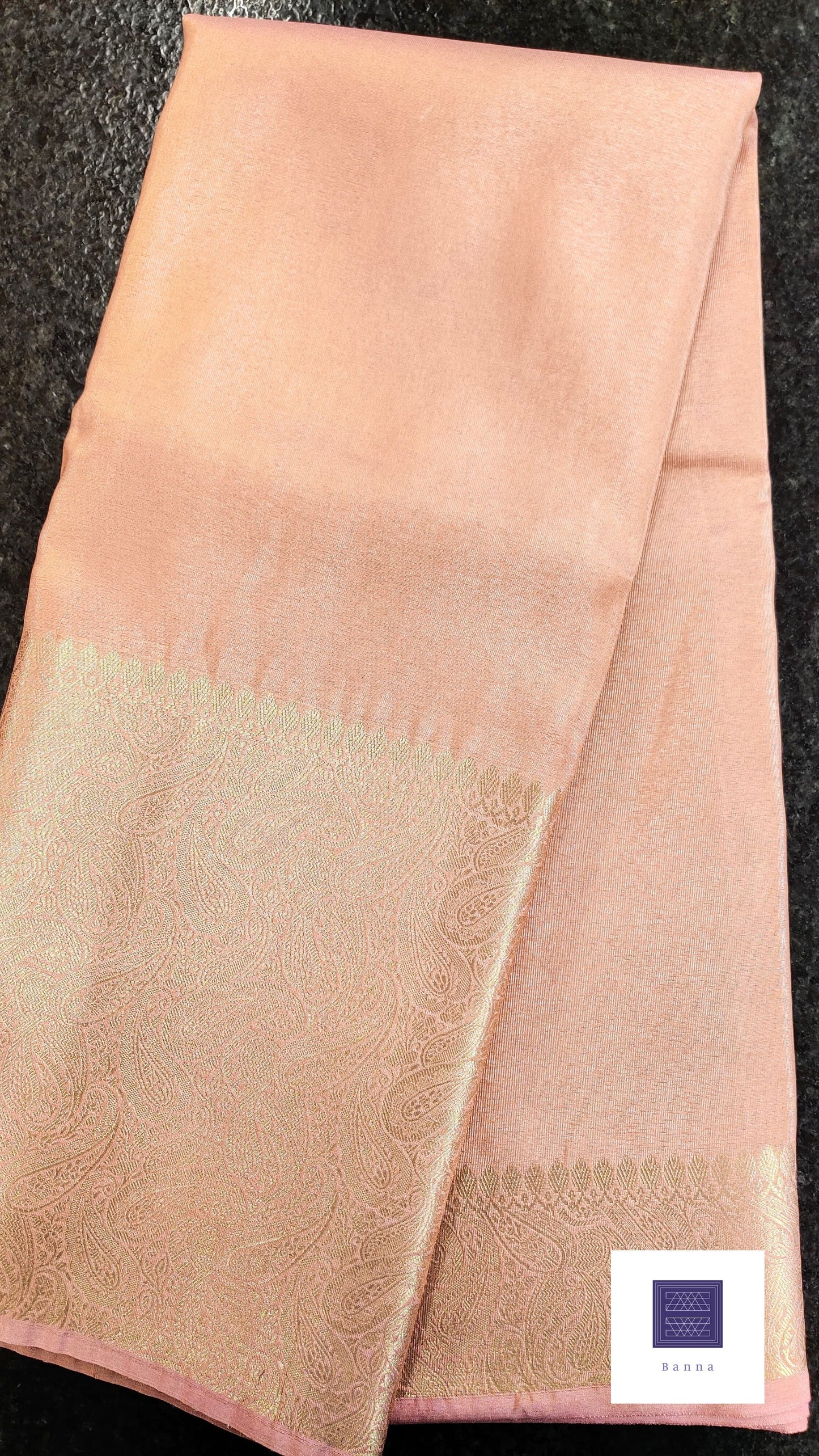 Tissue Silk Solid Long Border Saree - Light Pink