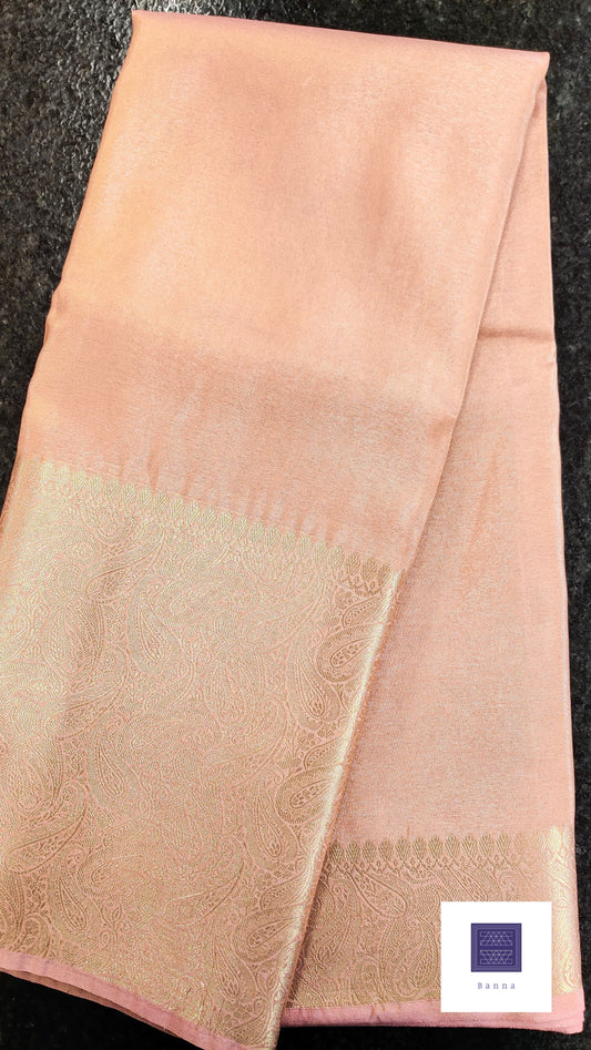 Tissue Silk Solid Long Border Saree - Light Pink