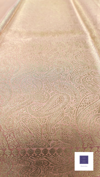 Tissue Silk Solid Long Border Saree - Light Pink