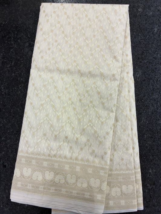Pure Cotton Jamdhani woven saree - Off white