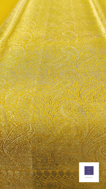 Tissue Silk Solid Long Border Saree - Yellow