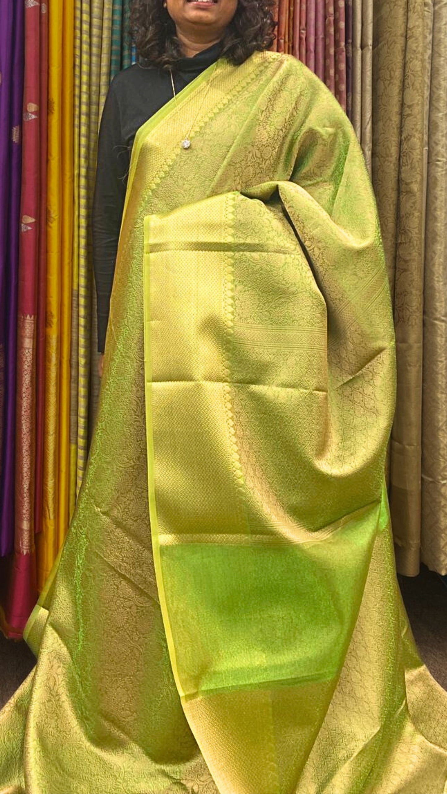 Tissue Brocade saree Kanjeevaram weaving - Green and Gold