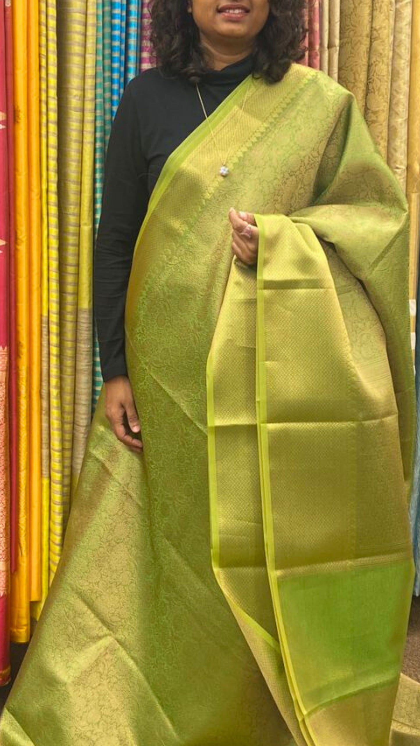 Tissue Brocade saree Kanjeevaram weaving - Green and Gold
