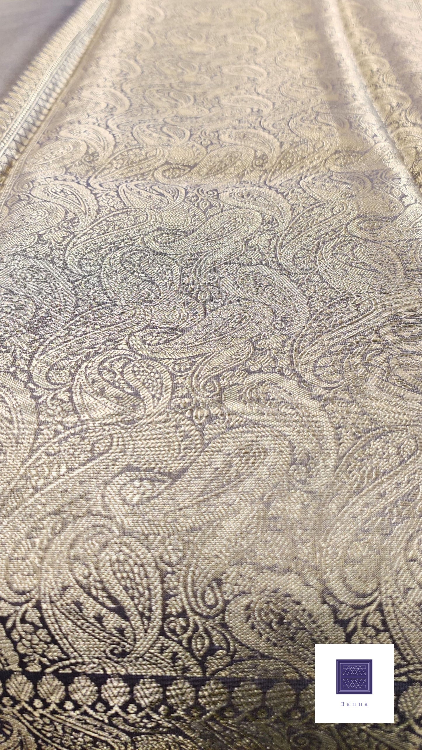 Tissue Silk Solid Long Border Saree - Light Brown Grey