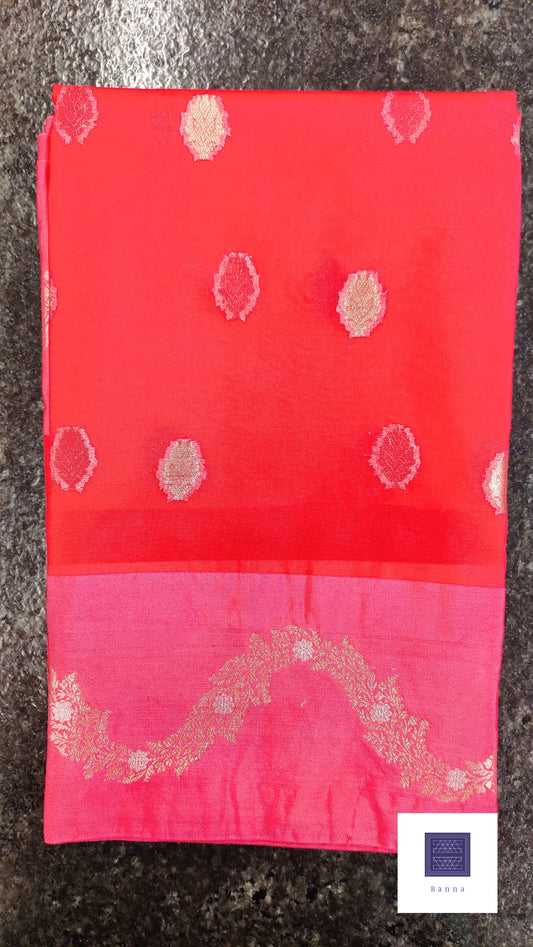 Traditional and Modernity of Banarasi Weaving in Organza saree - Rani Pink