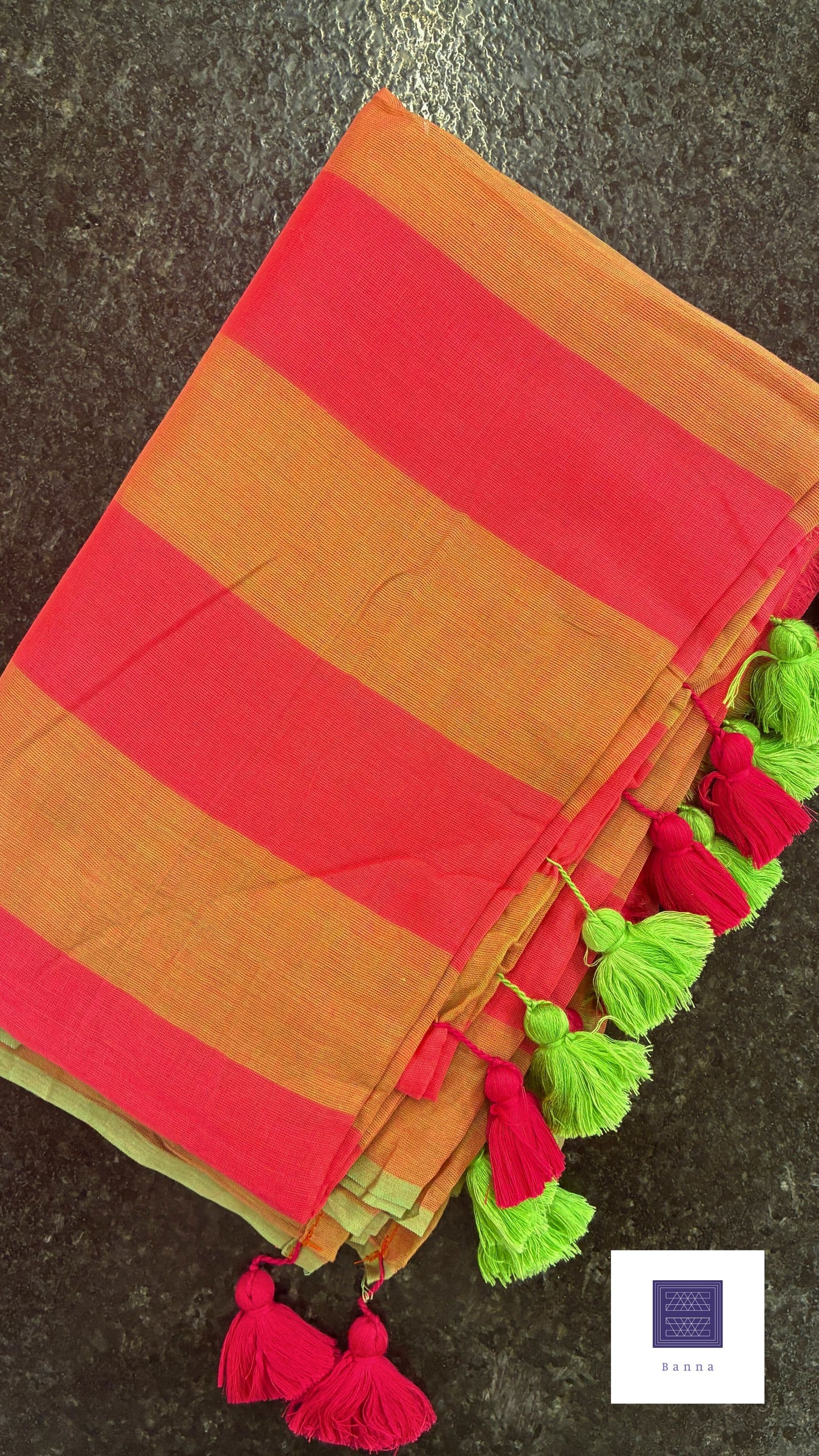 Earthline Mul Cotton Saree - Pink and Green