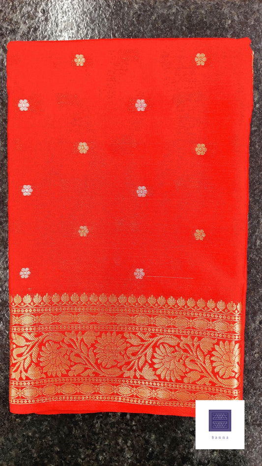Silver and Gold Classic Buttis in Banarasi saree - Red