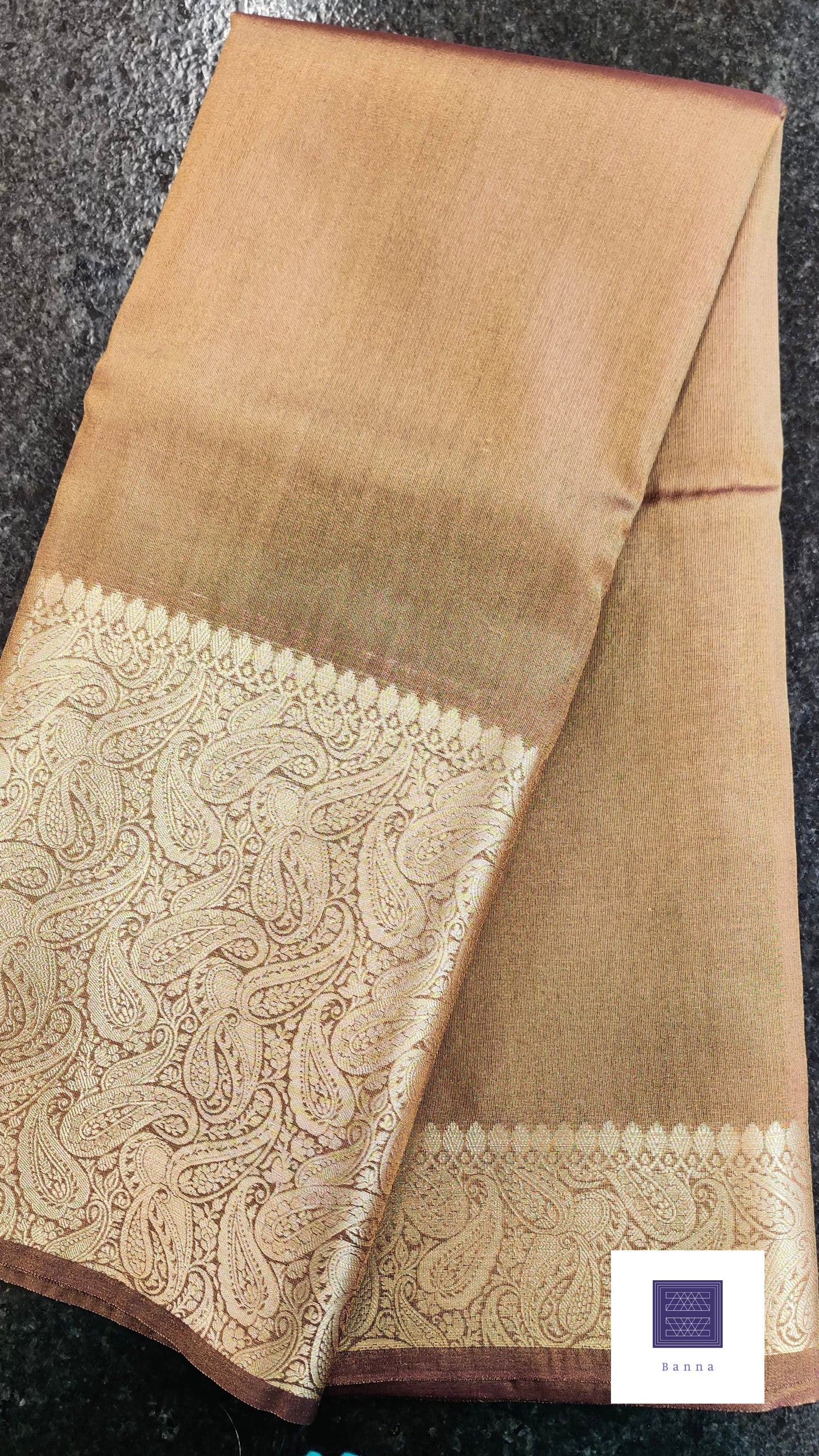 Tissue Silk Solid Long Border Saree - Brown