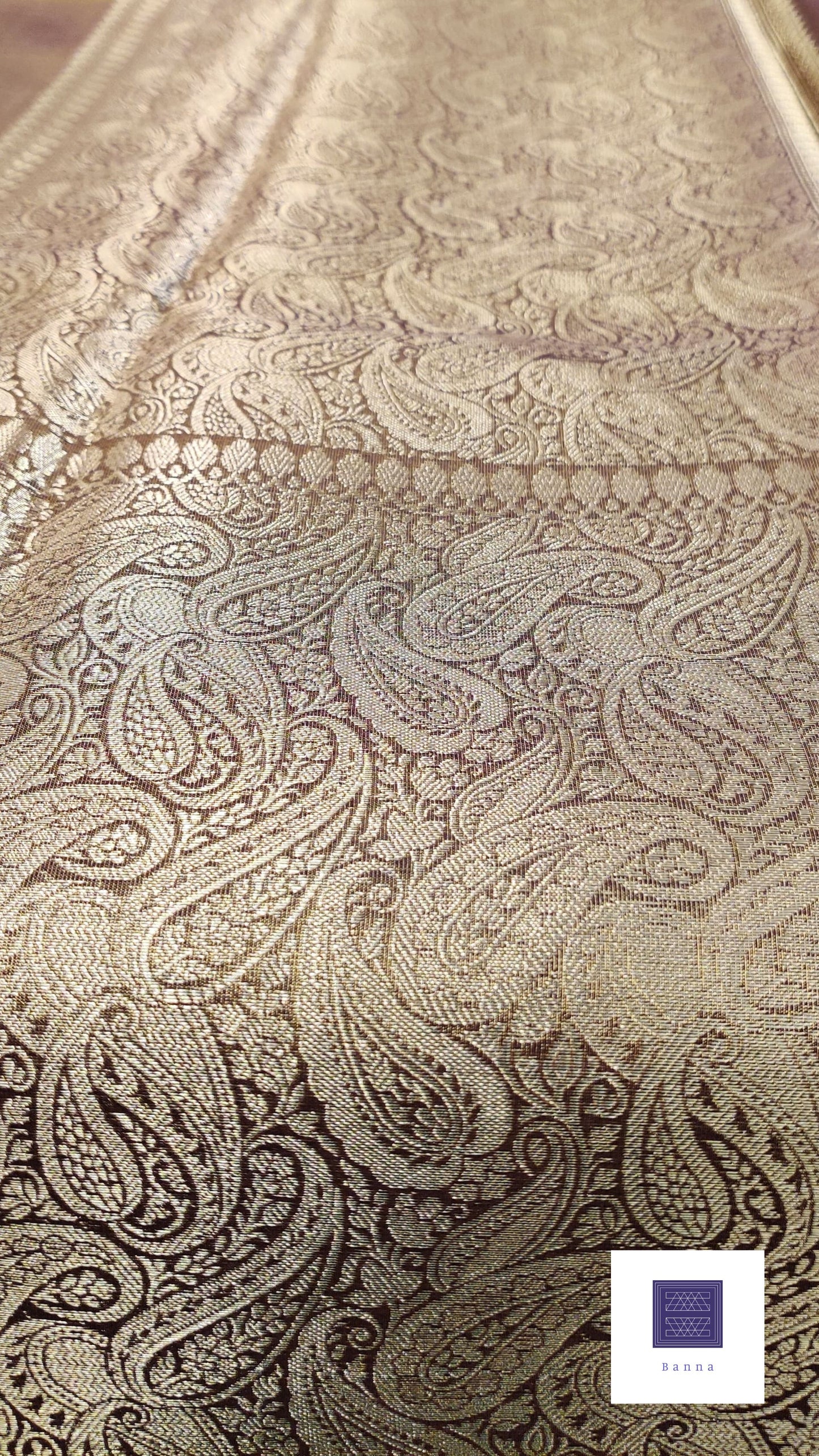 Tissue Silk Solid Long Border Saree - Brown