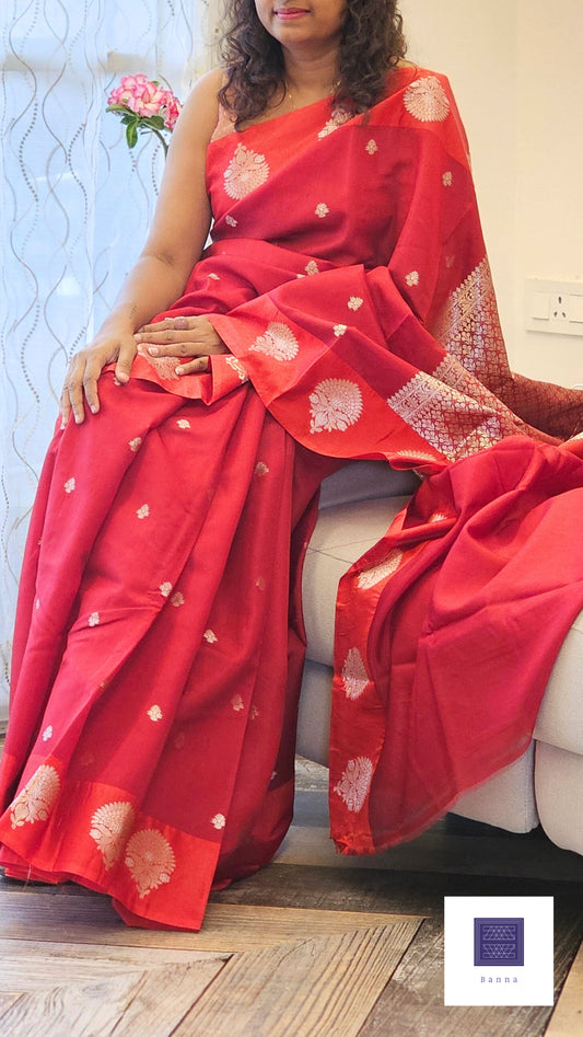 Raw Mango Semi silk saree - Maroon Floral Buttis