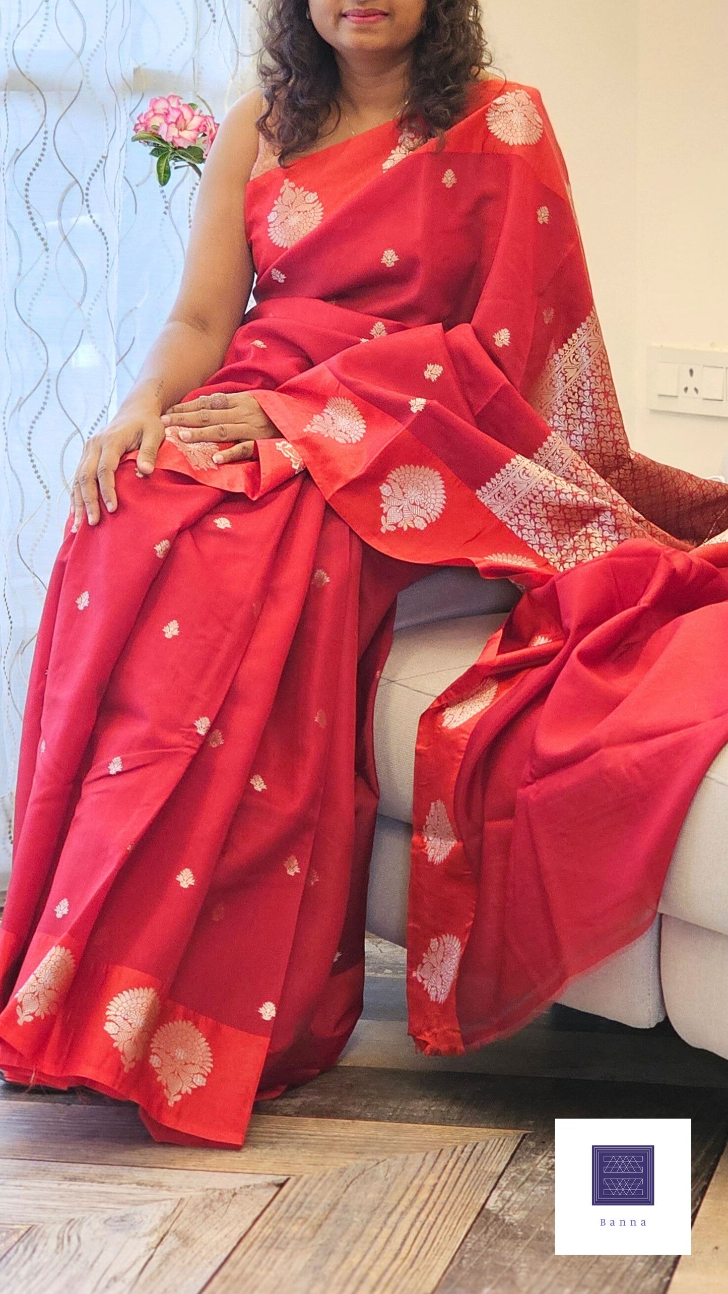 Raw Mango Semi silk saree - Maroon Floral Buttis