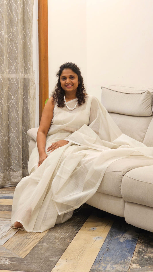 Work love, everyday saree - Kota cotton checks in Off White
