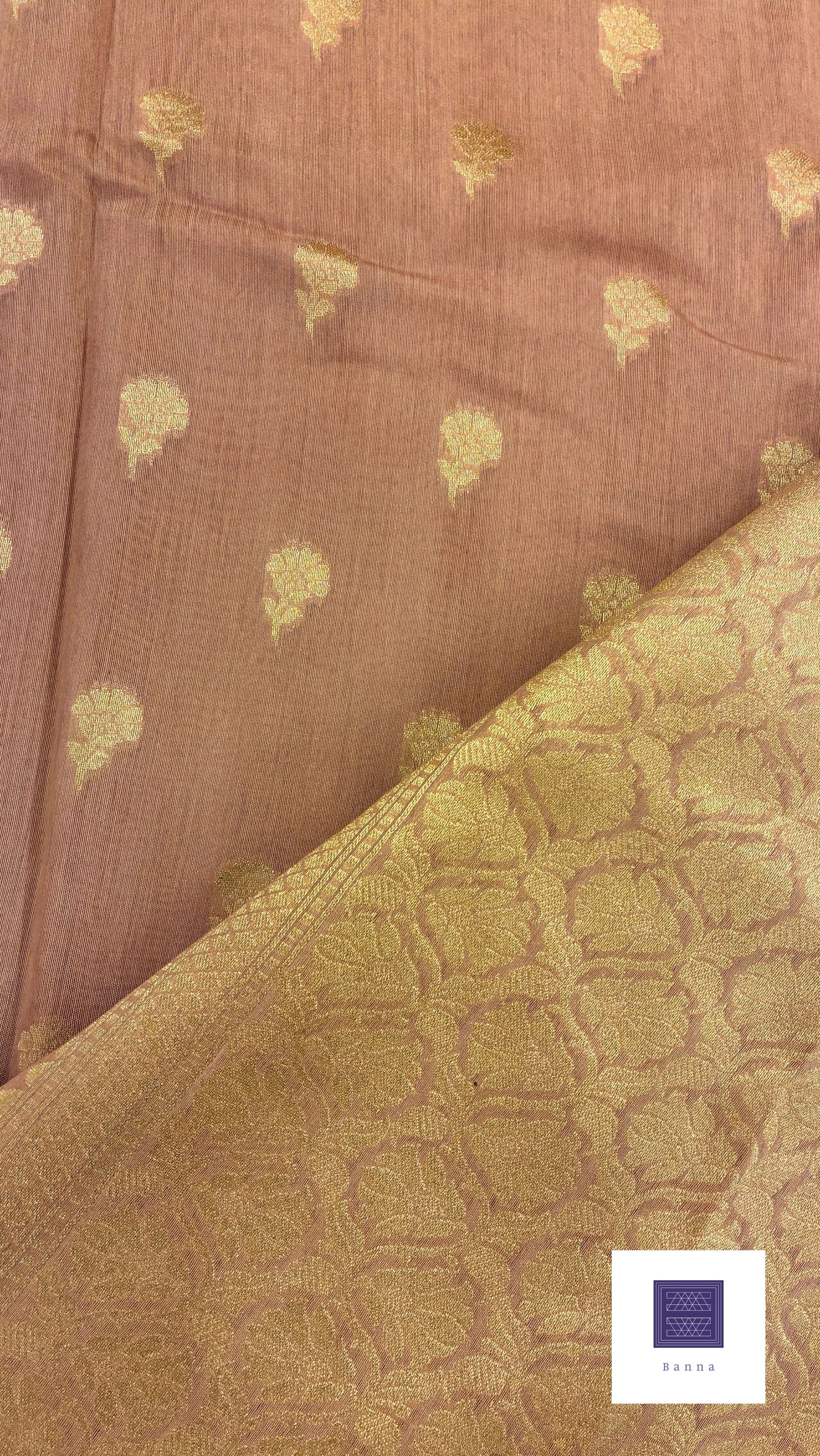 Pure Handloom soft Cotton Banarasi saree - Onion Peel Color