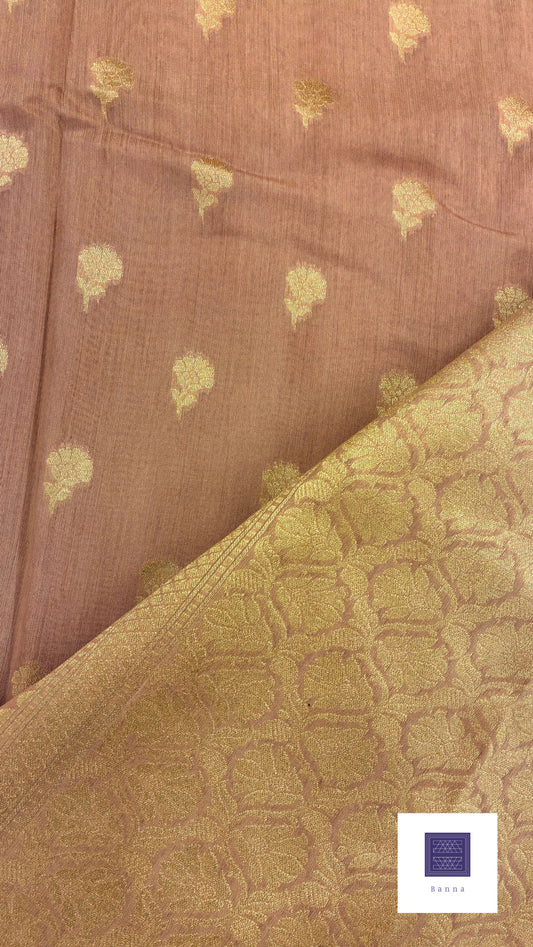 Pure Handloom soft Cotton Banarasi saree - Onion Peel Color