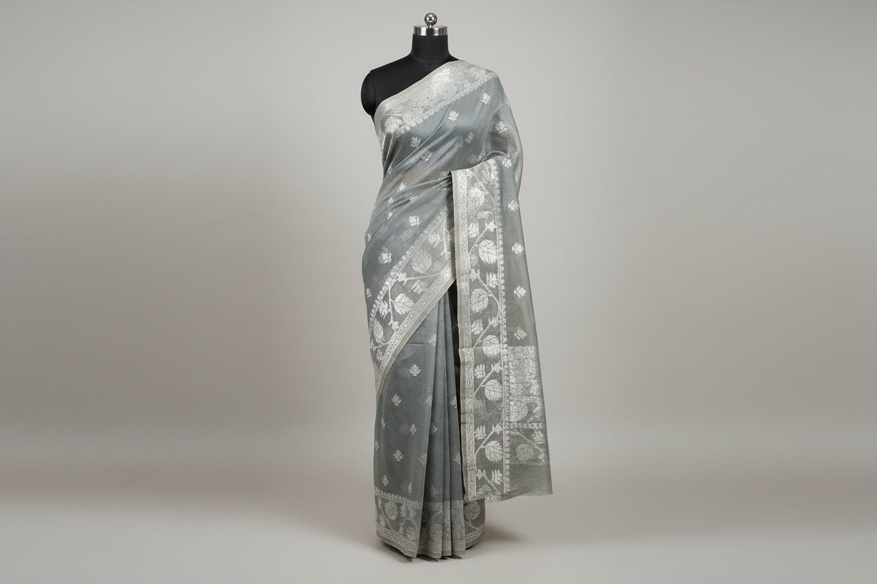 Jamdhani Cotton Saree - Grey