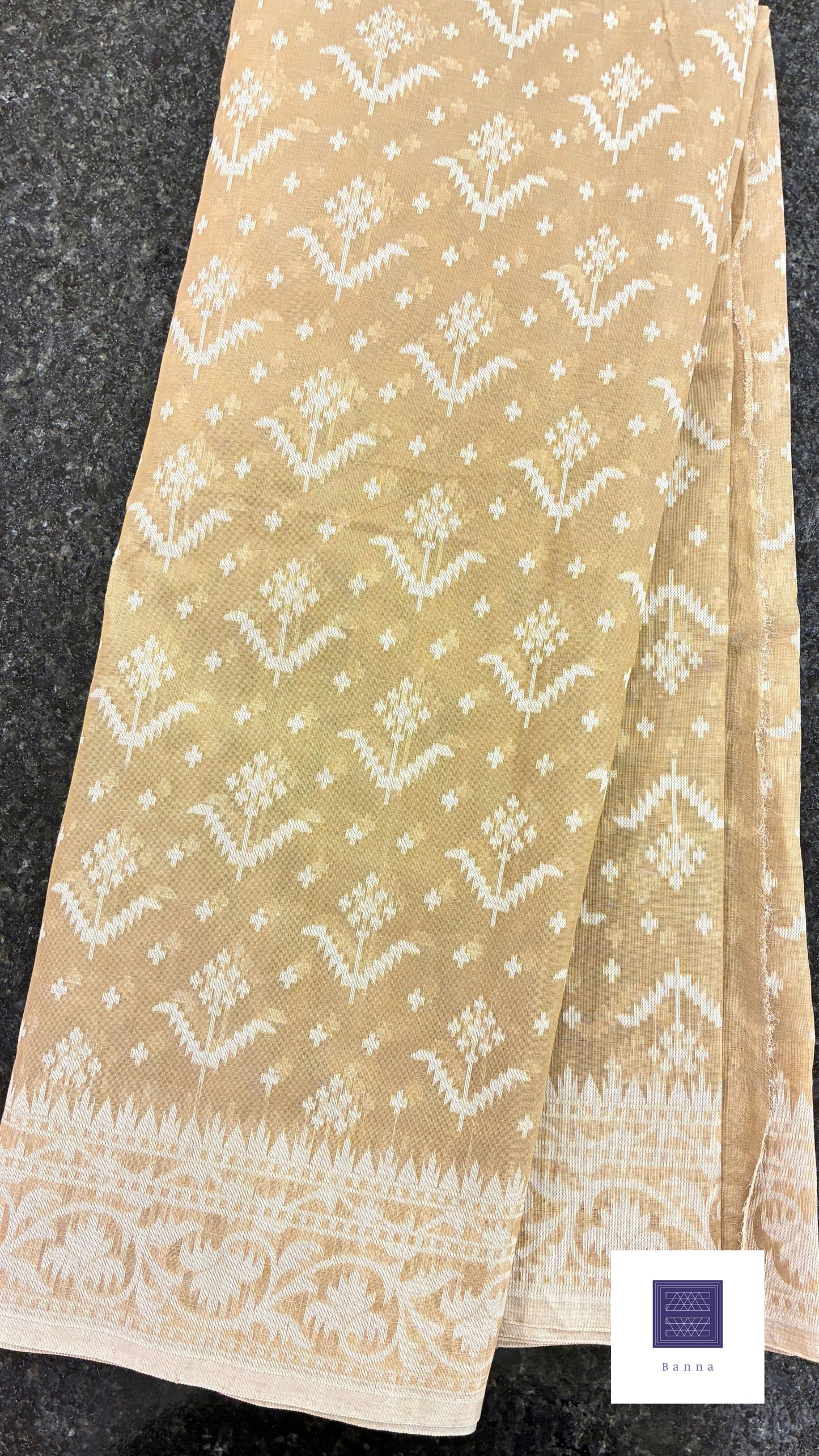 Jamdhani Cotton Saree with Silk thread work (Resham) - Khaki