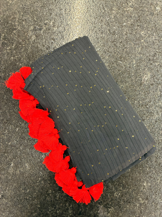 Soft Mul Cotton saree with embellishment - Black