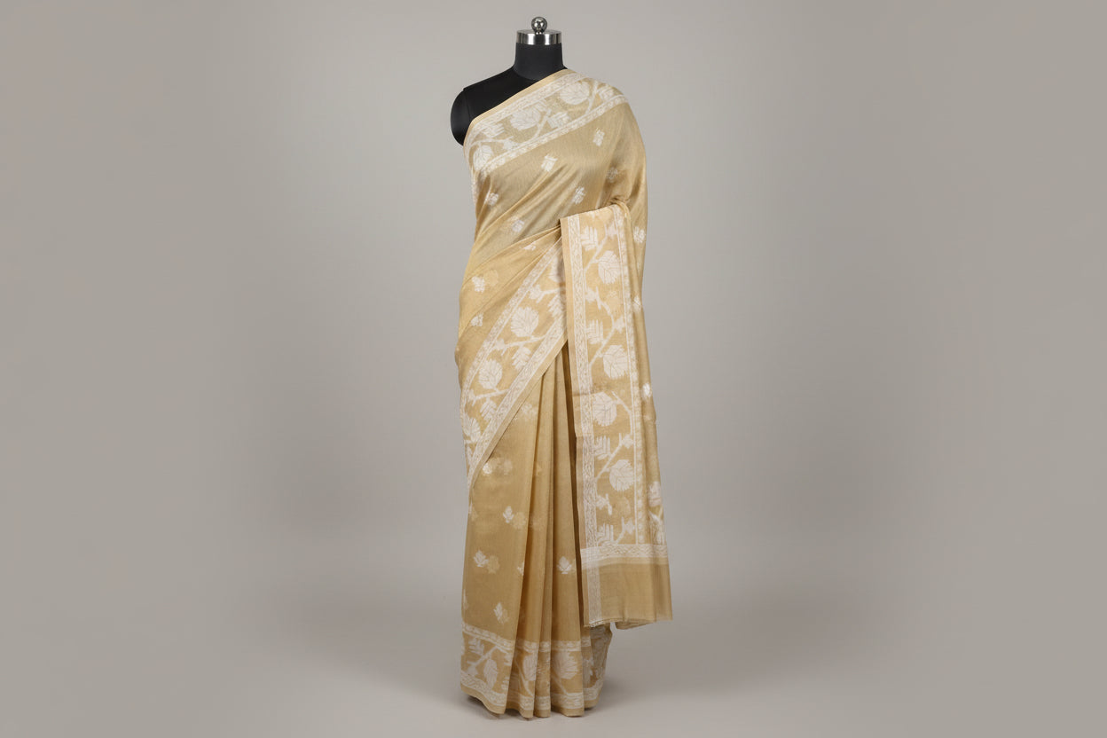 Jamdhani Cotton Saree - Beige