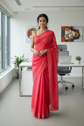 Earthline Mul Cotton Saree - Dark Pink and Light Pink